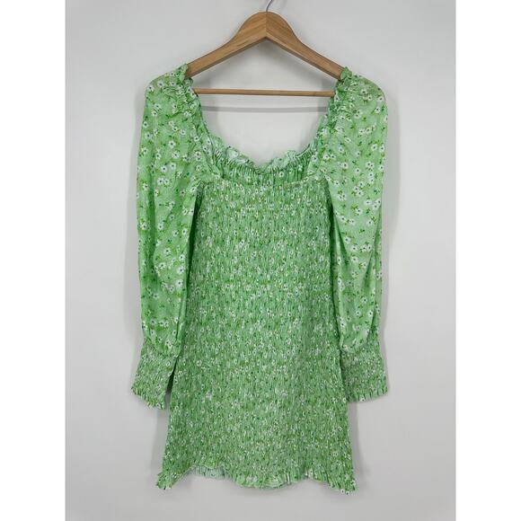 Faithfull The Brand Cosima Mini Dress Floral Ruffle Smocked Balloon Sleeve - Picture 11 of 16